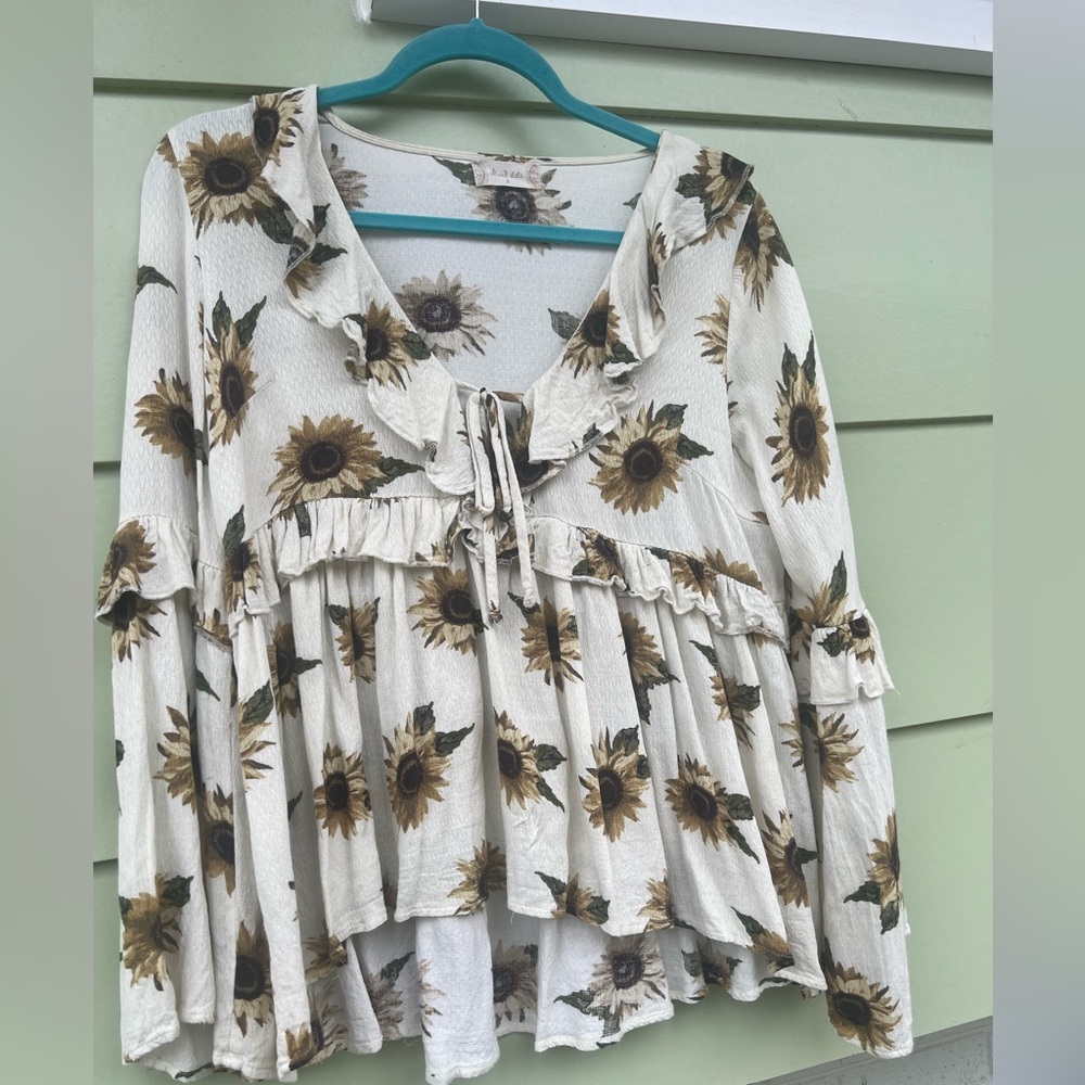 ALTAR'D STATE Boho Ruffle High low Sunflowers  Blouse SIZE S